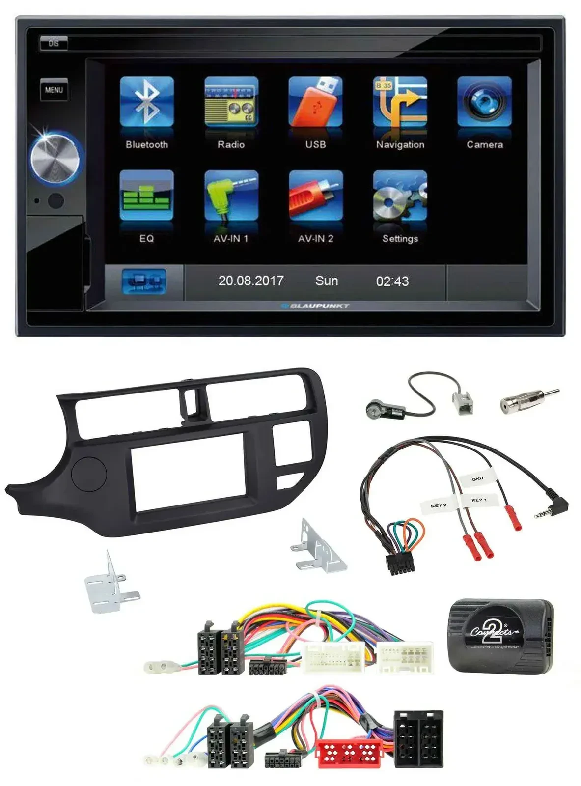 Blaupunkt 2DIN Bluetooth TMC USB Lenkrad SD Navigation für Kia Rio UB 11-15 schw