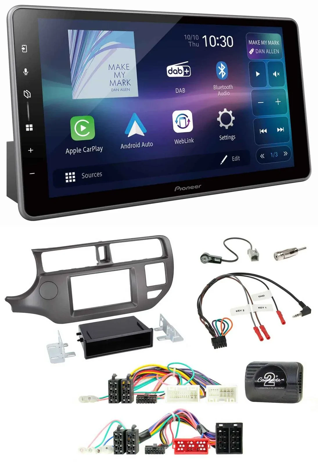 Pioneer Bluetooth USB DAB Lenkrad Autoradio für Kia Rio UB 2011-2015 anthrazit