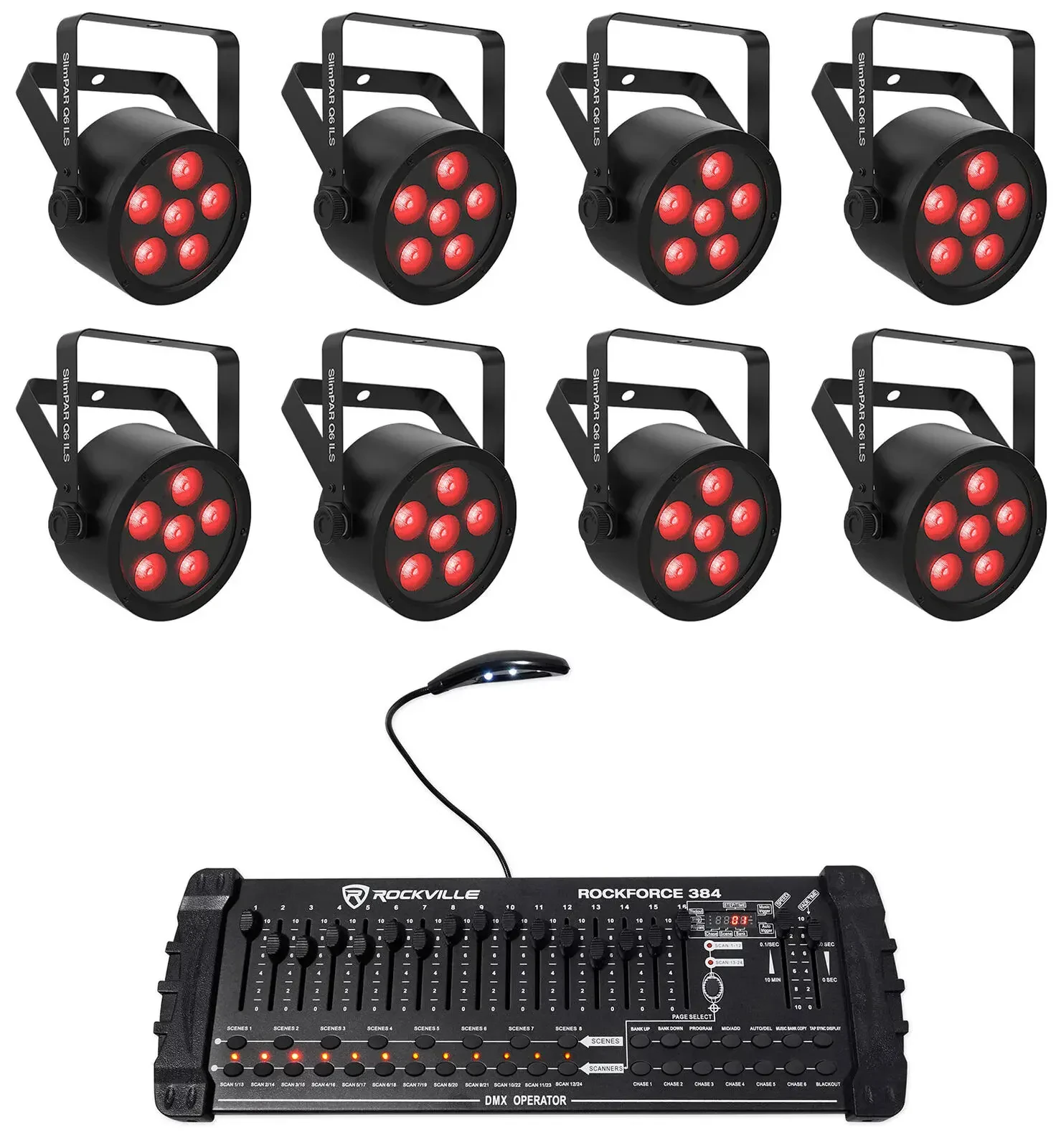 Светодиодный прибор Chauvet DJ SlimPAR Q6 ILS RGBA LED D-Fi USB DMX с DMX-пультом (8 штук)