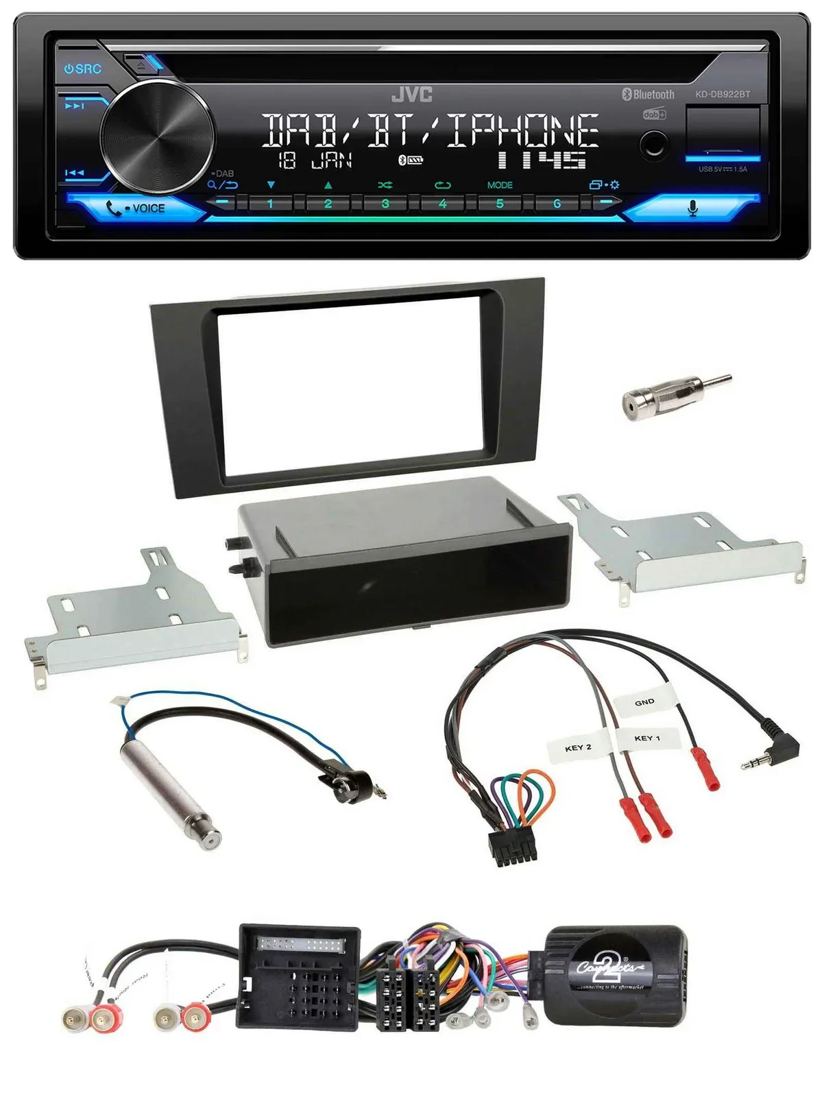 JVC Bluetooth Lenkrad USB DAB CD Autoradio für Audi A4 (2000-2001)