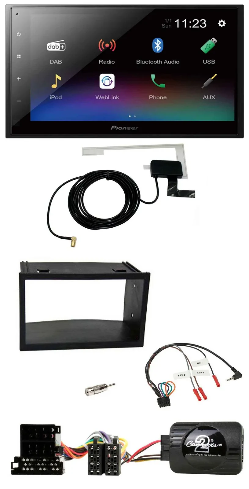 Автомагнитола Pioneer 2DIN, DAB, Bluetooth, USB, совместима с VW Golf 4/Polo/Passat, разъём ISO