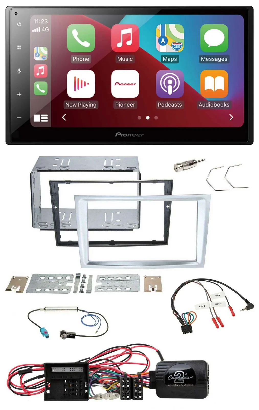 Автомагнитола для Opel Corsa D Pioneer 2DIN DAB Bluetooth USB матовый хром (с 2009), поддержка кнопок на руле