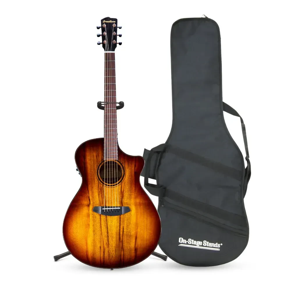 Breedlove Pursuit Exotic S Concerto Tigers Eye Acoustic Guitar CE Bundle