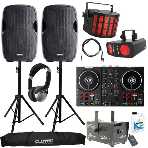 Gemini 15" Powered Bluetooth Speakers w DJ Controller & Lights