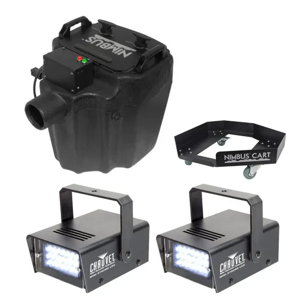 Chauvet DJ Nimbus Plug/Play Dry Ice Fog Machine+Nimbus Cart+2 Free Strobe Lights