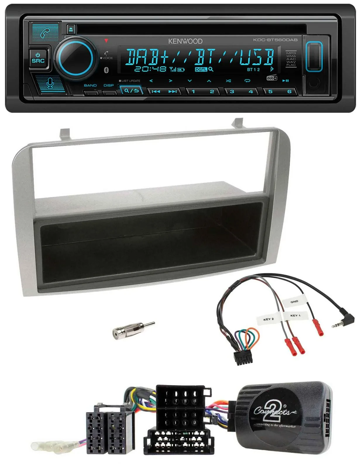 Kenwood Bluetooth DAB CD Lenkrad USB Autoradio für Alfa GT 147 07-10 silber Abla