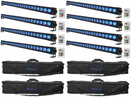 8 Rockville BATTERY STRIP 24 Rechargeable RGBW DMX DJ Wash Light Bars+Carry Bags