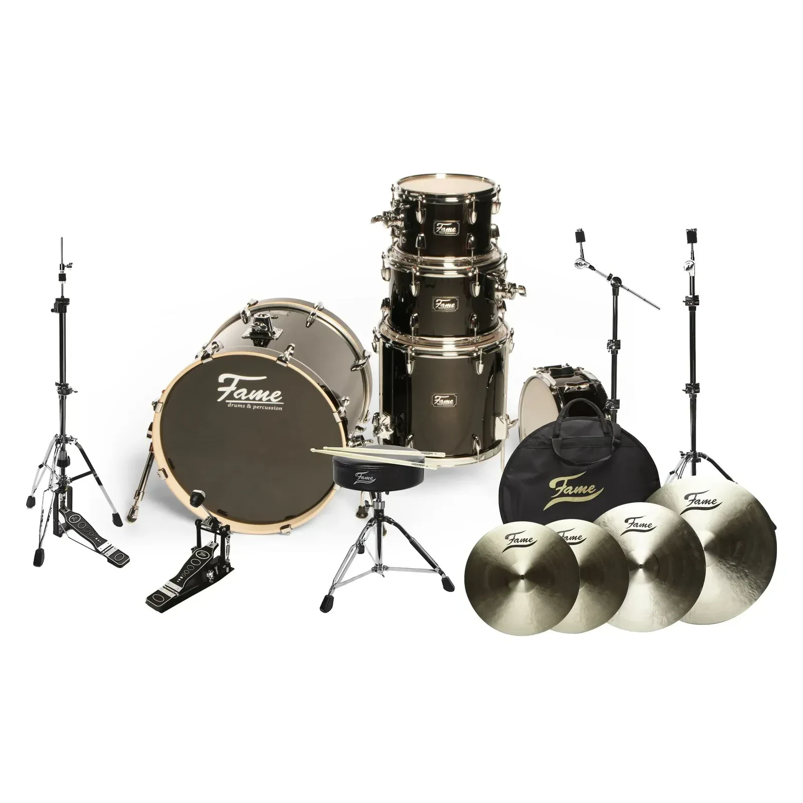 Ударная установка Fame Audio Stage Studio Set 22" бас-барабан, томы 10", 12", 14", береза, сатиновый черный, хромированная фурнитура