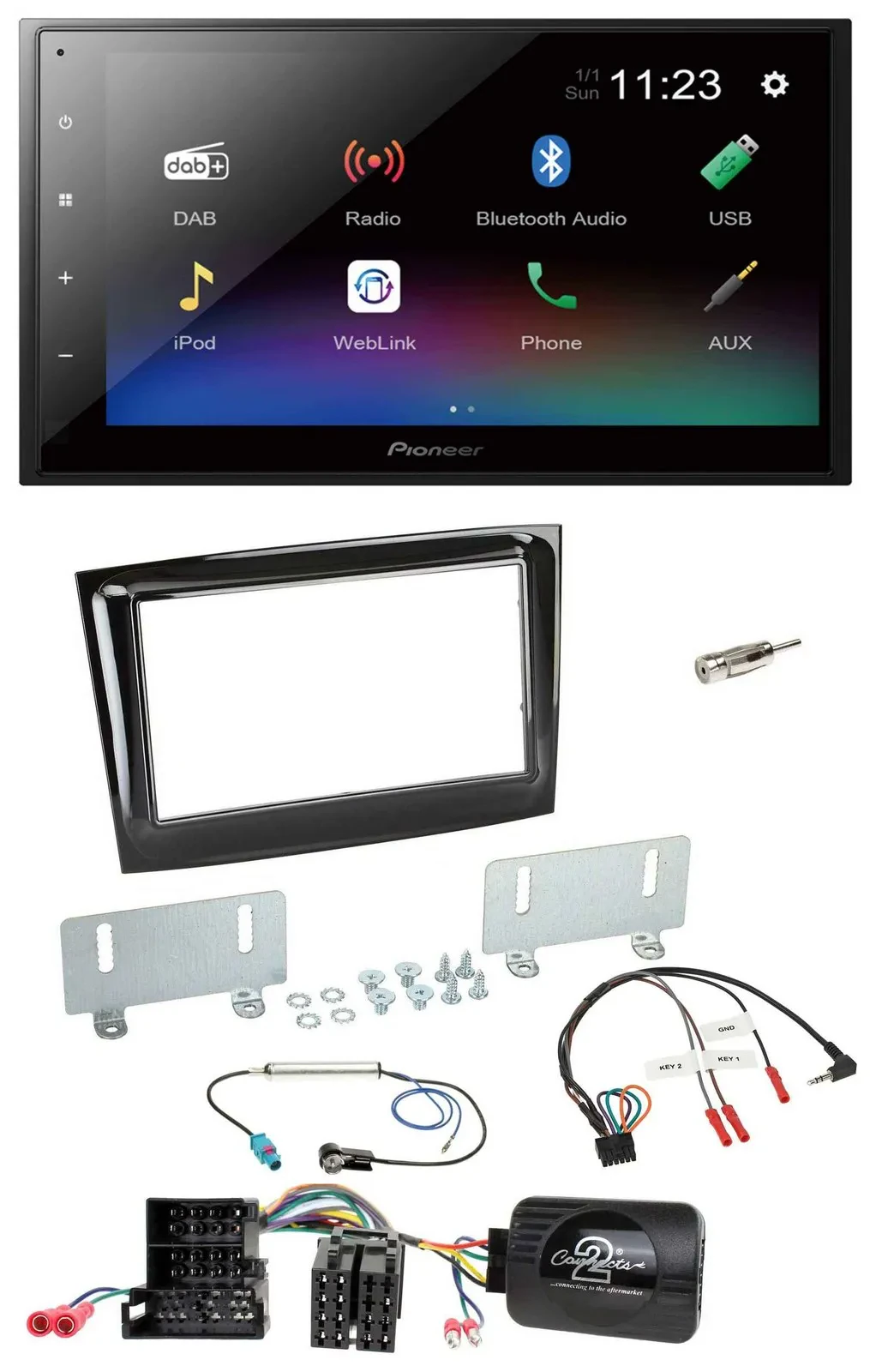 Pioneer USB Bluetooth DAB 2DIN Lenkrad Autoradio für Fiat Doblo ab 15 Mini-ISO p