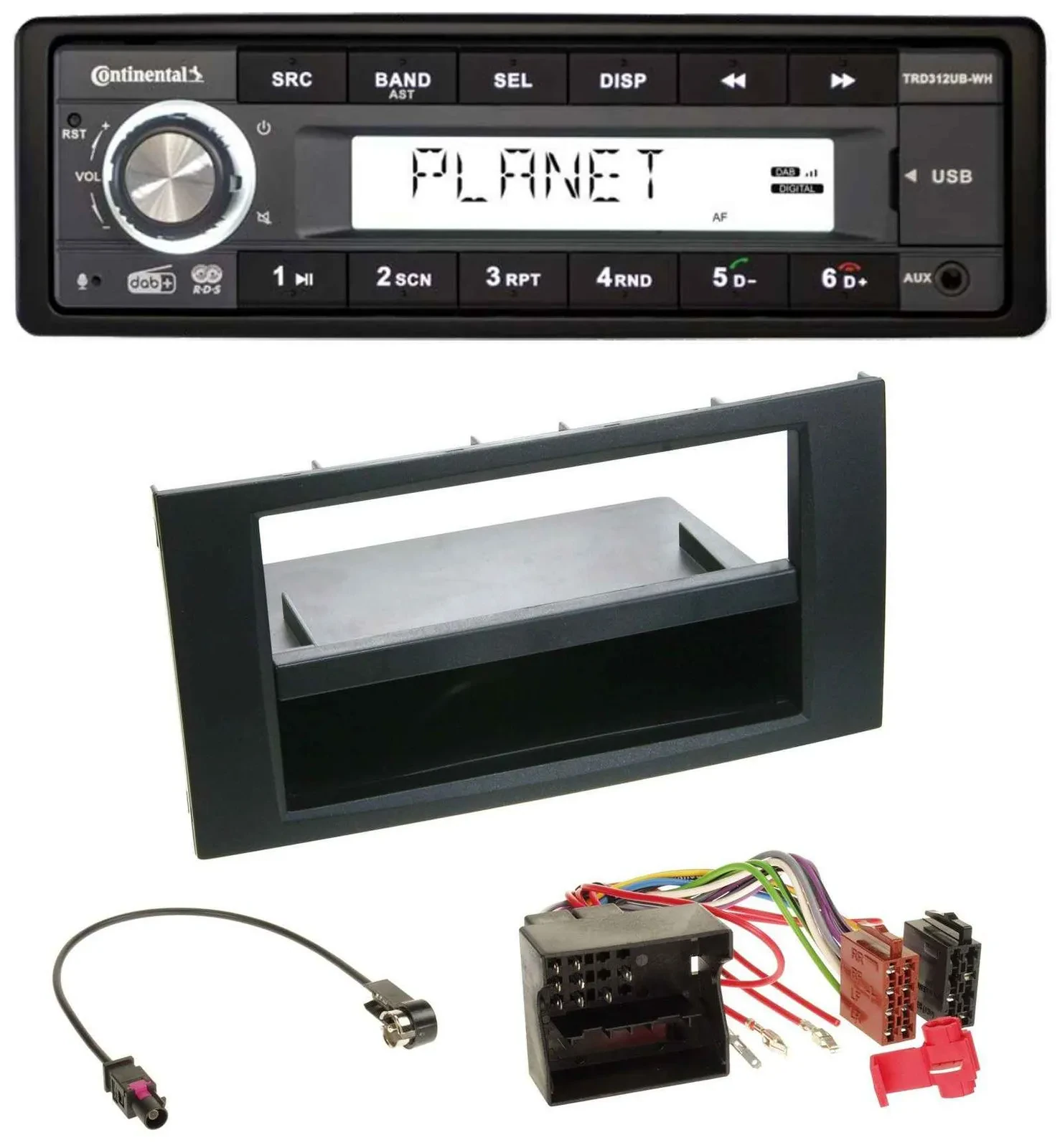 Continental USB 1DIN AUX DAB MP3 Autoradio für Ford Focus Fiesta 04-08 schwarz