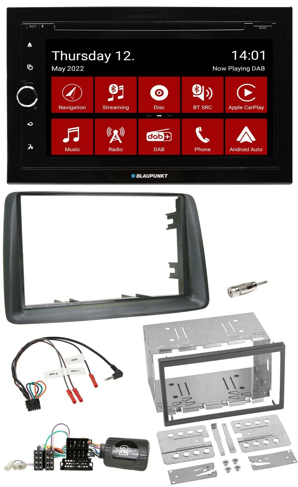 Blaupunkt Lenkrad DVD Bluetooth DAB 2DIN USB Autoradio für Fiat Panda 2007-2012
