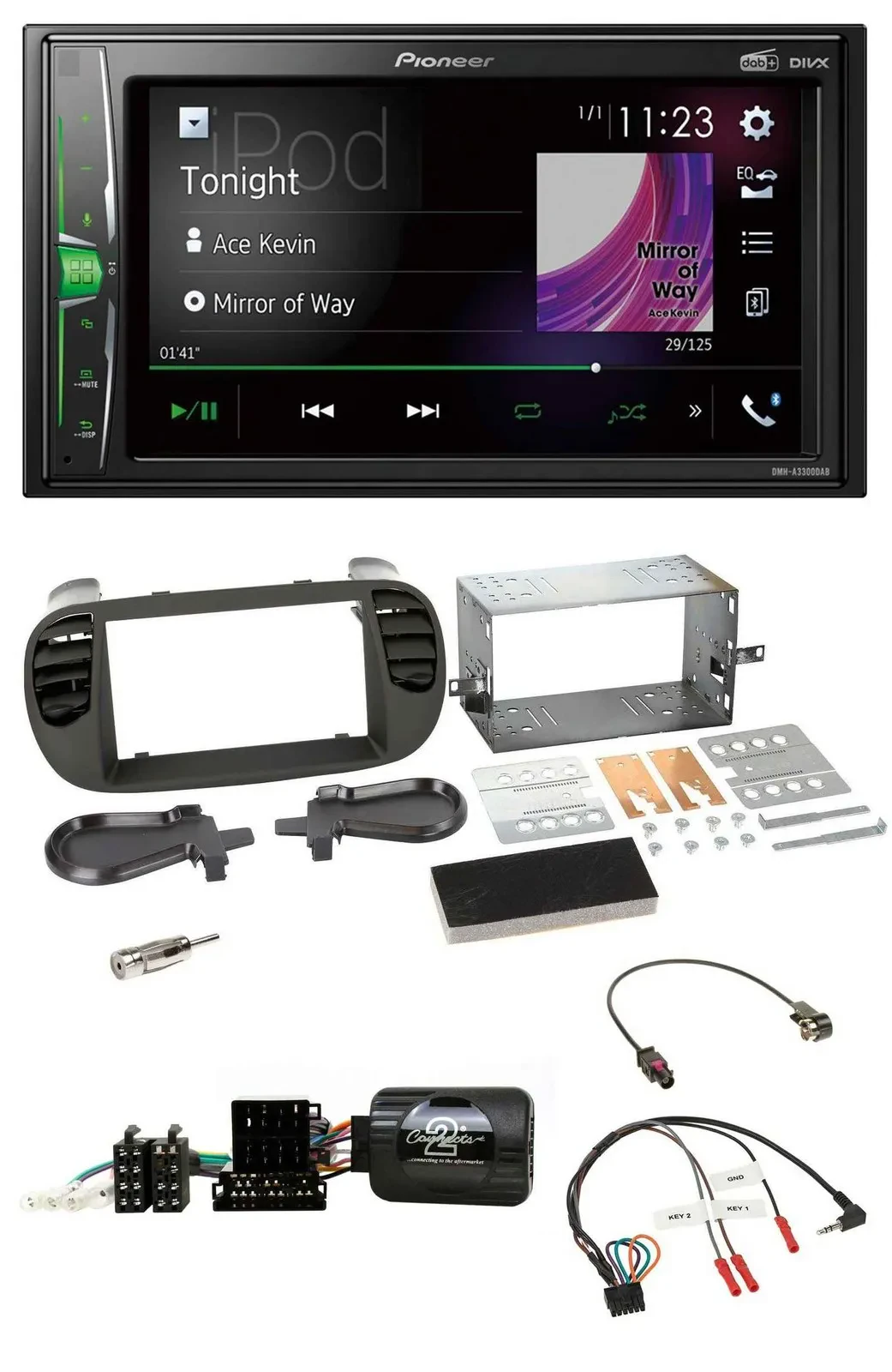 Pioneer 2DIN Lenkrad DAB USB Bluetooth Autoradio für Fiat 500 08-15 soft touch
