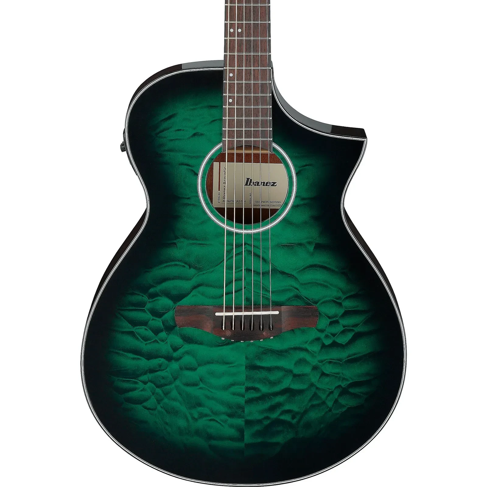 Ibanez AEWC16QA Acoustic-Electric Guitar, Quilted Basswood, Trans Emerald Burst