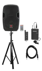 Rockville BPA8 8" Powered Active DJ PA Speaker w/ Samson Lavalier Microphone