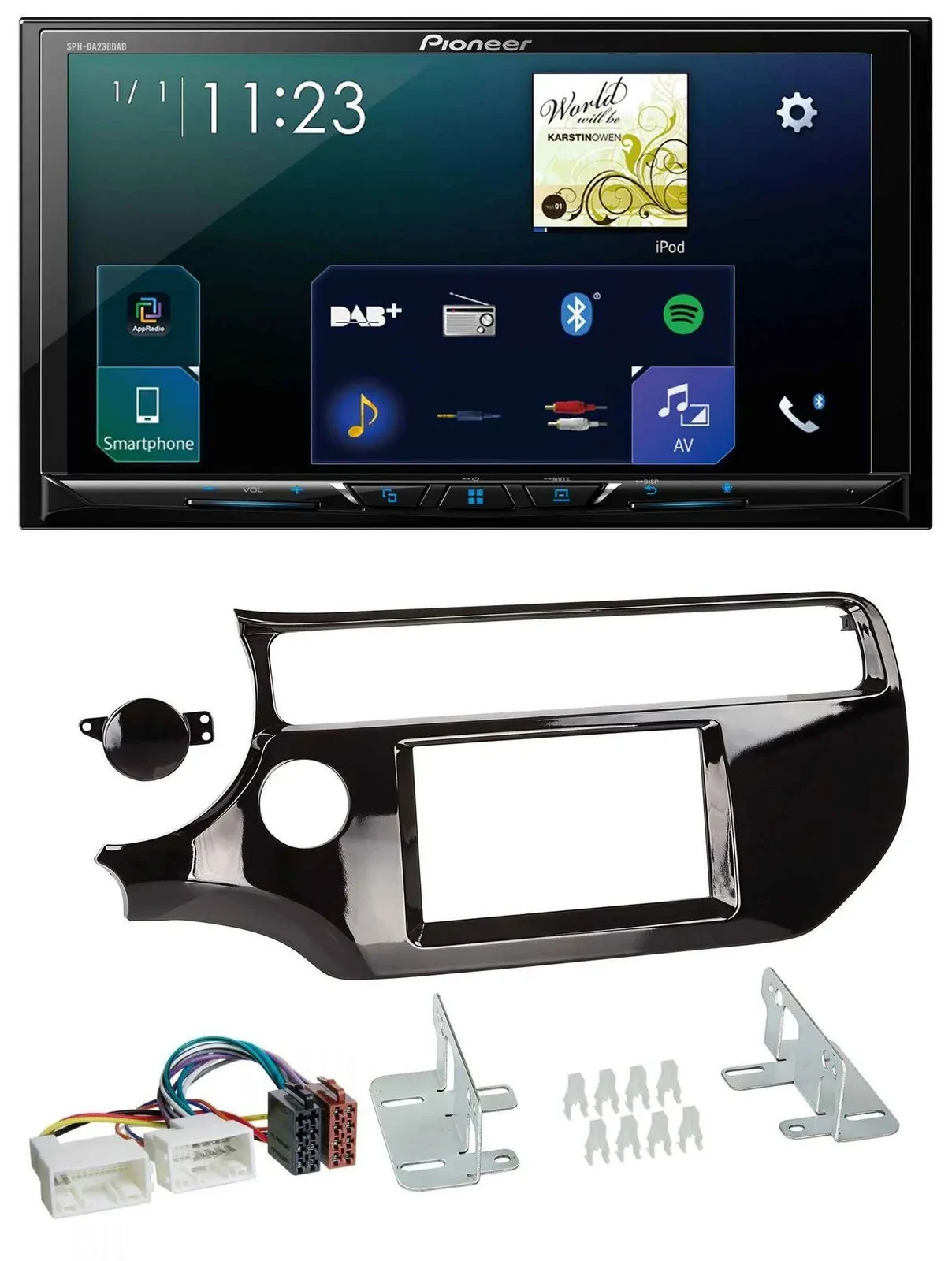 Автомагнитола Pioneer 2-DIN, DAB, Bluetooth, USB, MP3, для Kia Rio UB (с 2015), чёрный глянец