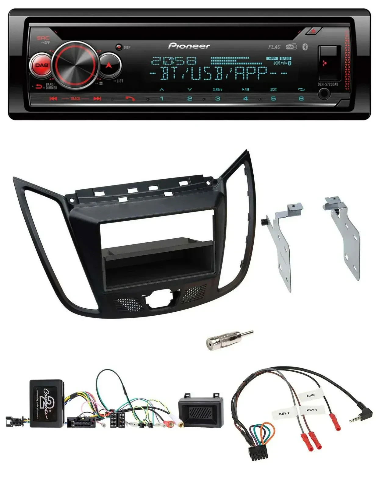 Автомагнитола Pioneer DAB CD Bluetooth USB для Ford C‑Max/Kuga, матовый чёрный