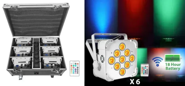 Rockville BEST PACK 60 (6) White Battery Wash Lights+Wireless DMX+Charging Case