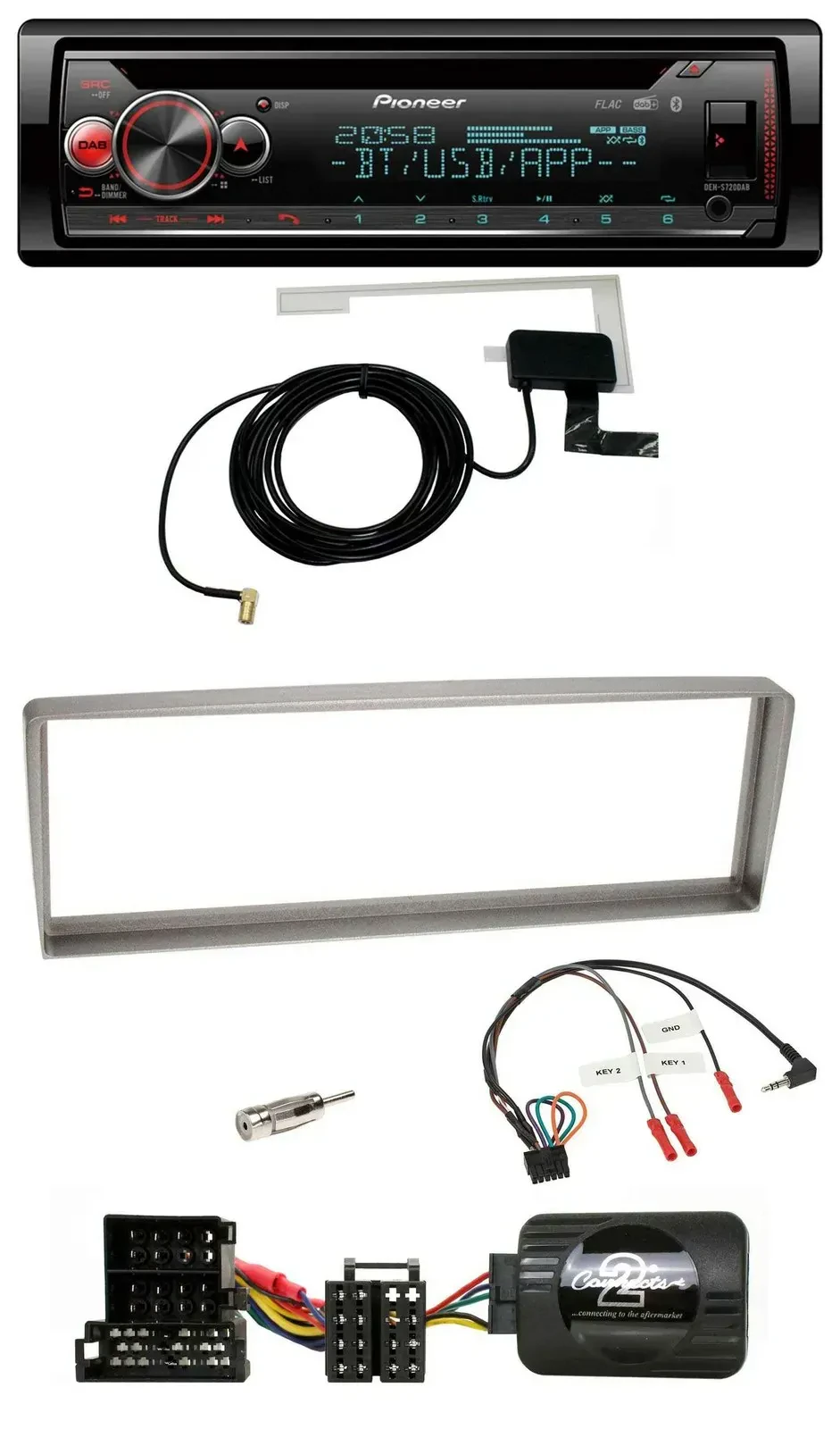 Автомагнитола Pioneer DAB CD USB Bluetooth для Alfa Romeo 156 (с 2003), серебристая, поддержка кнопок на руле