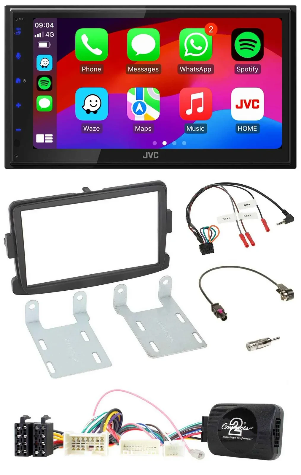 JVC Bluetooth 2DIN Lenkrad DAB USB Autoradio für Dacia Sandero ab 2013 schwarz