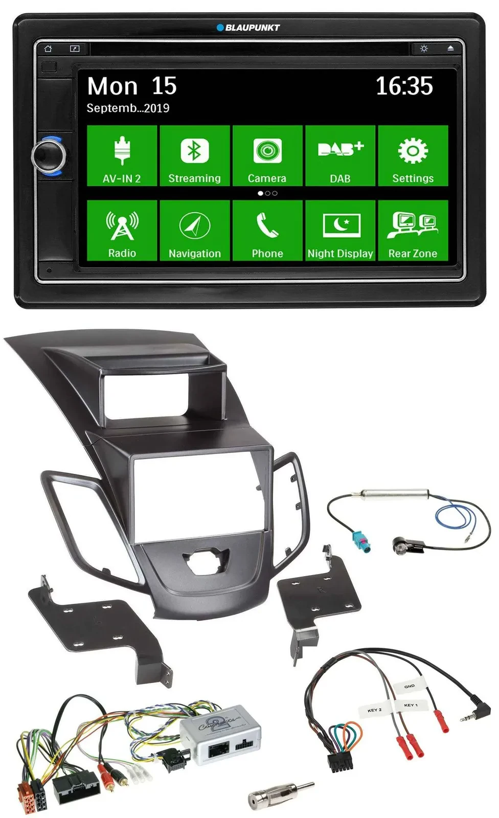 Автомагнитола Blaupunkt 2-DIN, Bluetooth, DAB, USB, TMC навигация, поддержка управления на руле, для Ford Fiesta (2010–2013)