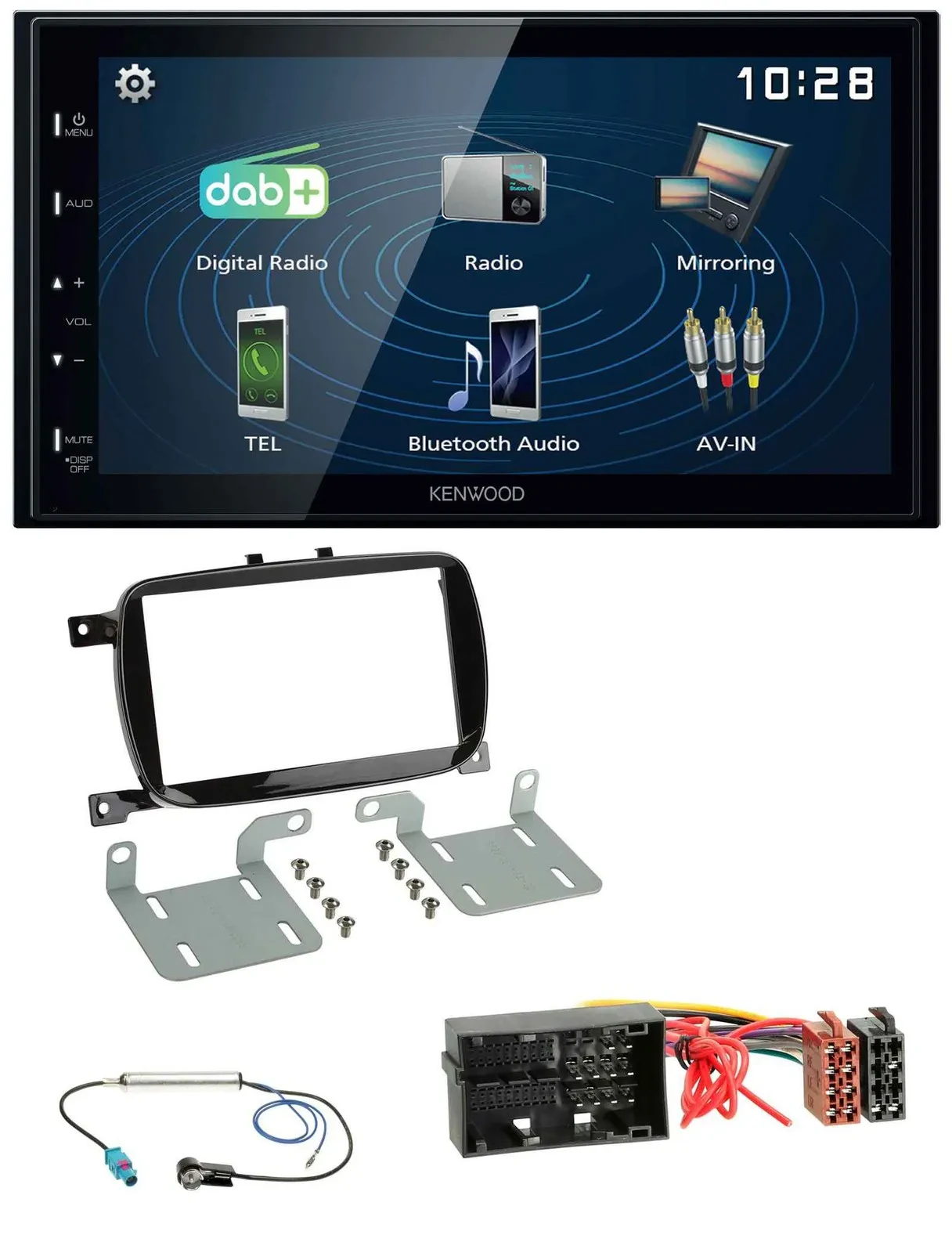 Автомагнитола Kenwood 2-DIN Bluetooth MP3 USB DAB для Fiat 500X с 2016, черный (рояльный лак)