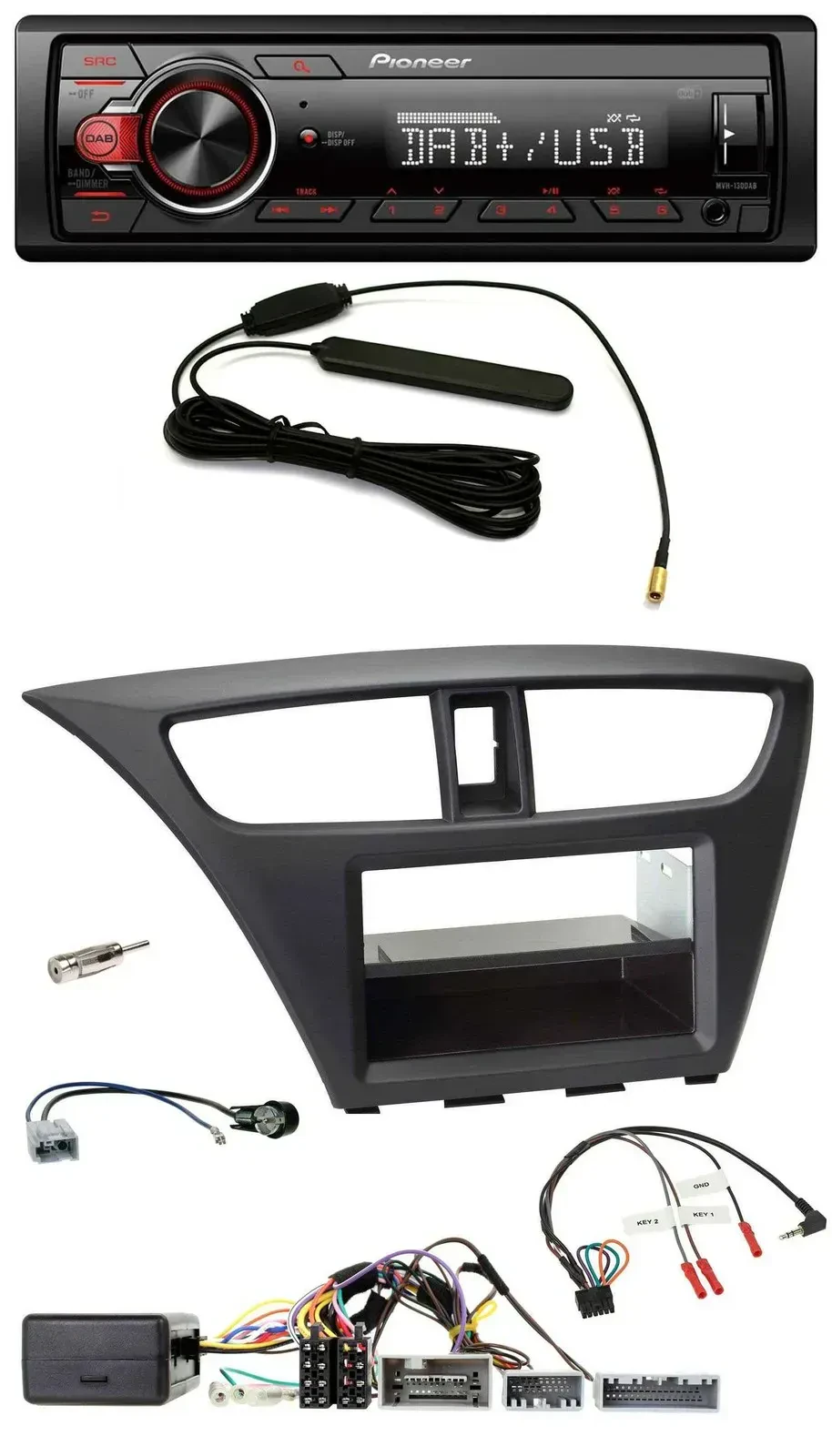 Автомагнитола для Honda Civic Pioneer 1 DIN, DAB, USB, MP3, поддержка управления с руля