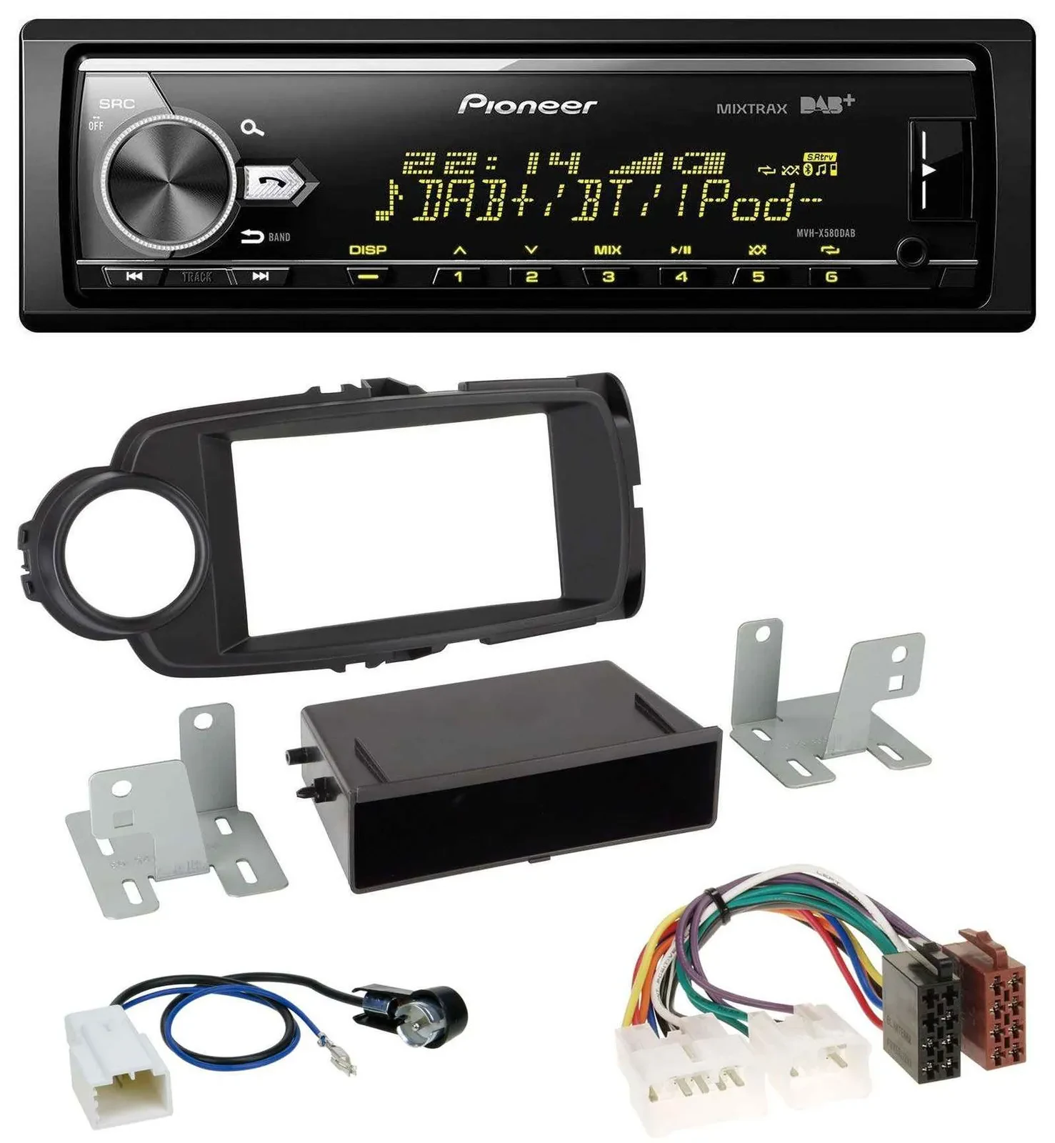 Автомагнитола для Toyota Yaris (2011–2014) Pioneer Bluetooth, USB, DAB, MP3, черная