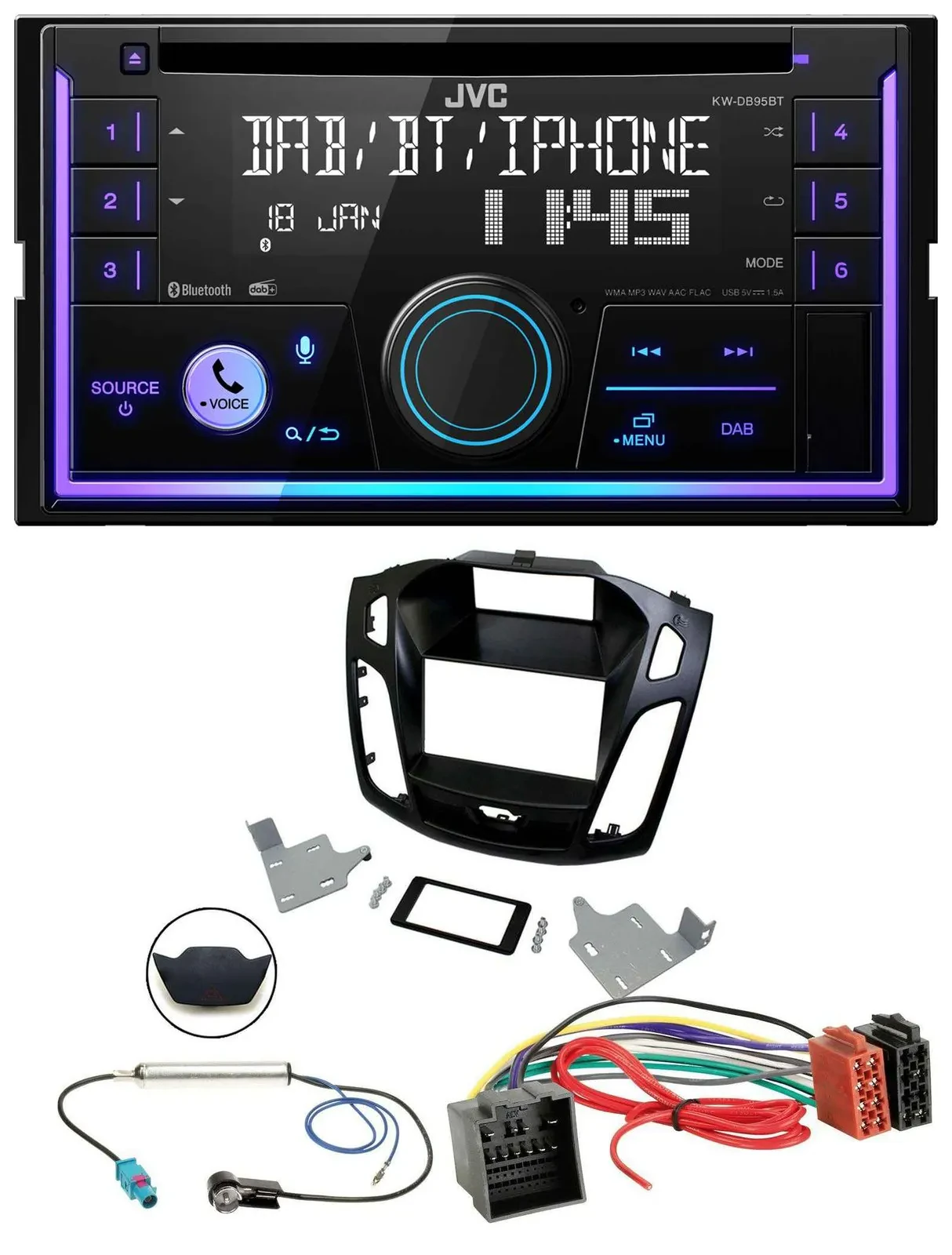 JVC MP3 USB 2DIN DAB Bluetooth CD Autoradio für Ford Focus ab 2018 schwarz