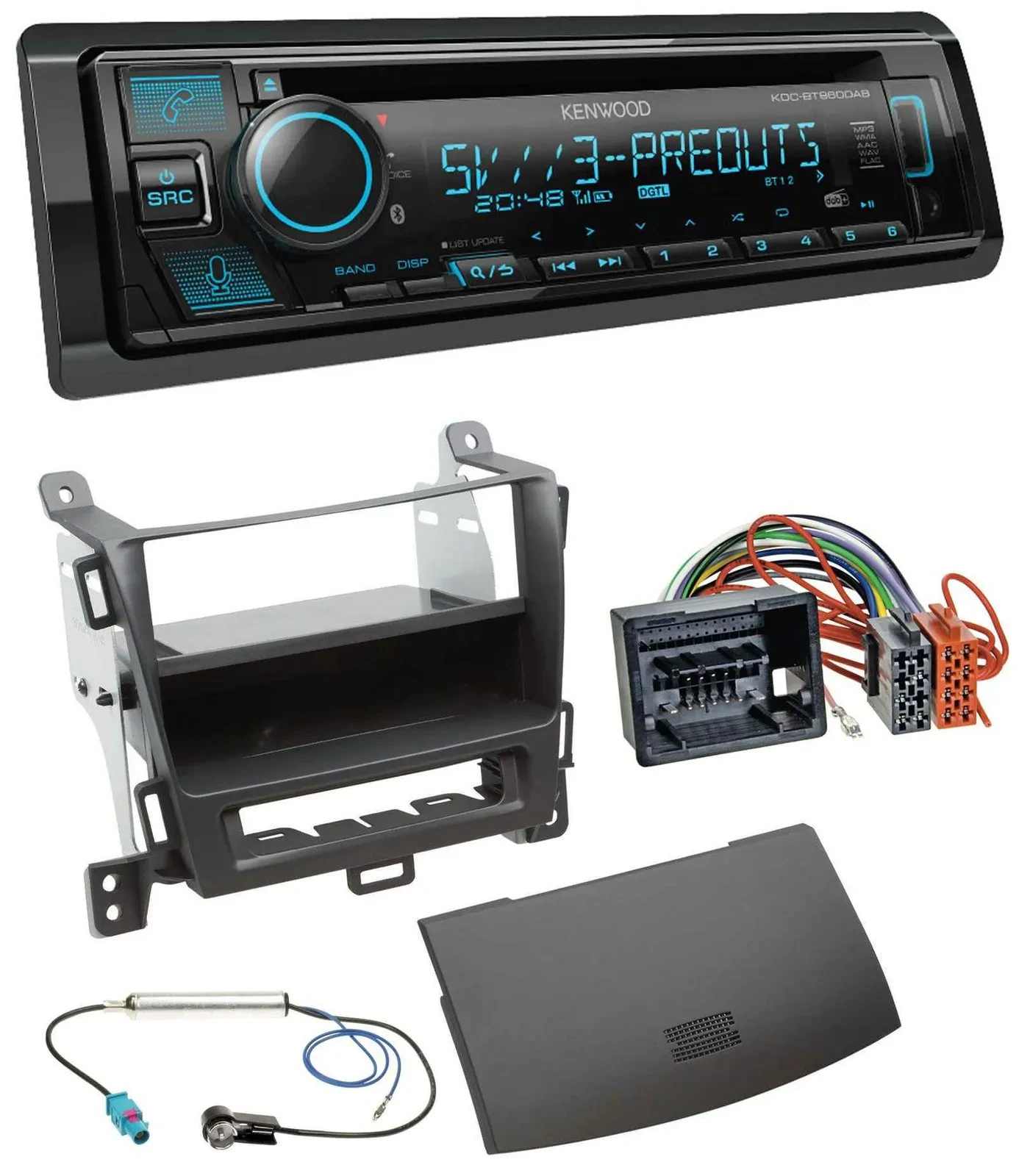 Автомагнитола для Opel Zafira Tourer (с 2012) Kenwood Bluetooth USB CD MP3 DAB, черный