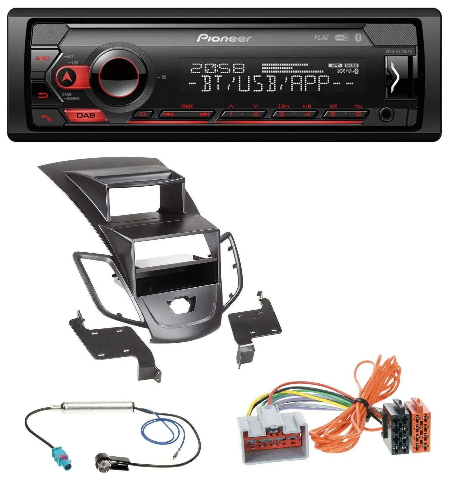 Автомагнитола для Ford Fiesta (2008–2010) Pioneer MP3, USB, DAB, Bluetooth, черный