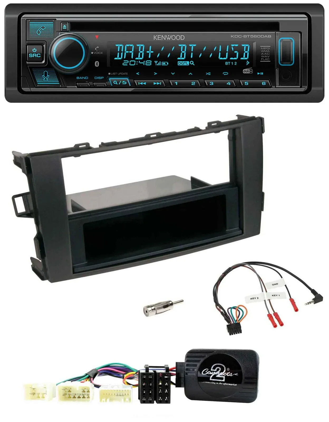 Kenwood Bluetooth DAB CD Lenkrad USB Autoradio für Toyota Auris 2007-2011 schwar