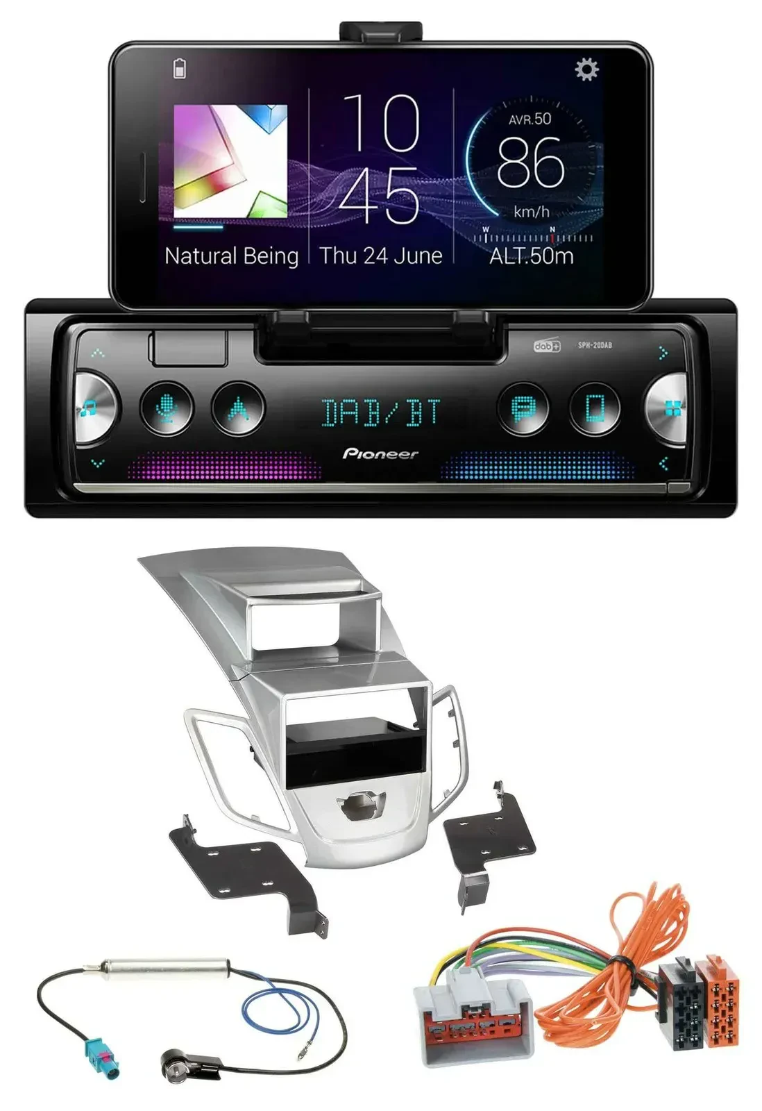 Автомагнитола Pioneer USB MP3 Bluetooth DAB для Ford Fiesta (2008–2010), серебристая