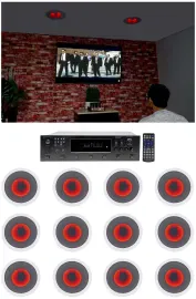 Technical Pro 6-Zone Home Theater Bluetooth Receiver+(12) 8" Red LED Speakers