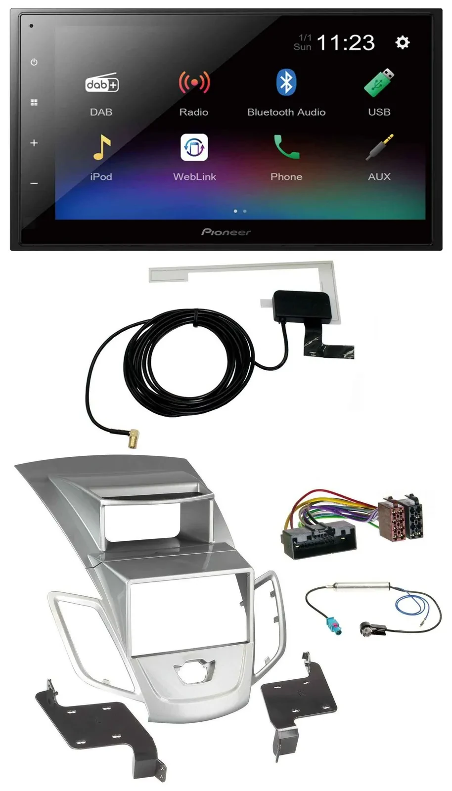 Pioneer DAB MP3 Bluetooth 2DIN USB Autoradio für Ford Fiesta 2010-17 Display sil