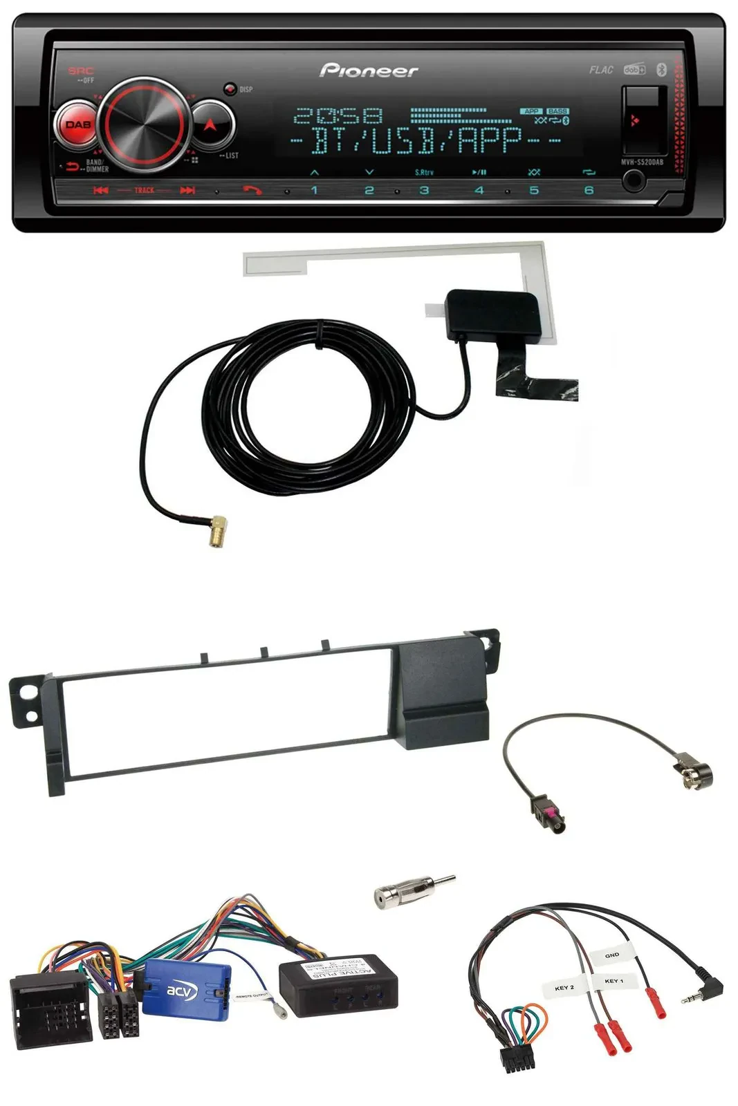 Автомагнитола Pioneer Bluetooth, DAB, USB, поддержка управления на руле, совместима с BMW 3 Series E46 (2001–2007), черный