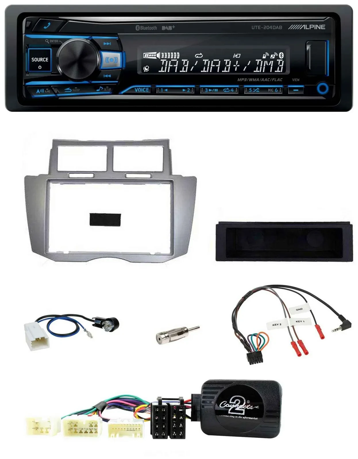 Автомагнитола для Toyota Yaris 2007–2011 Alpine USB, Bluetooth, DAB, серебристая