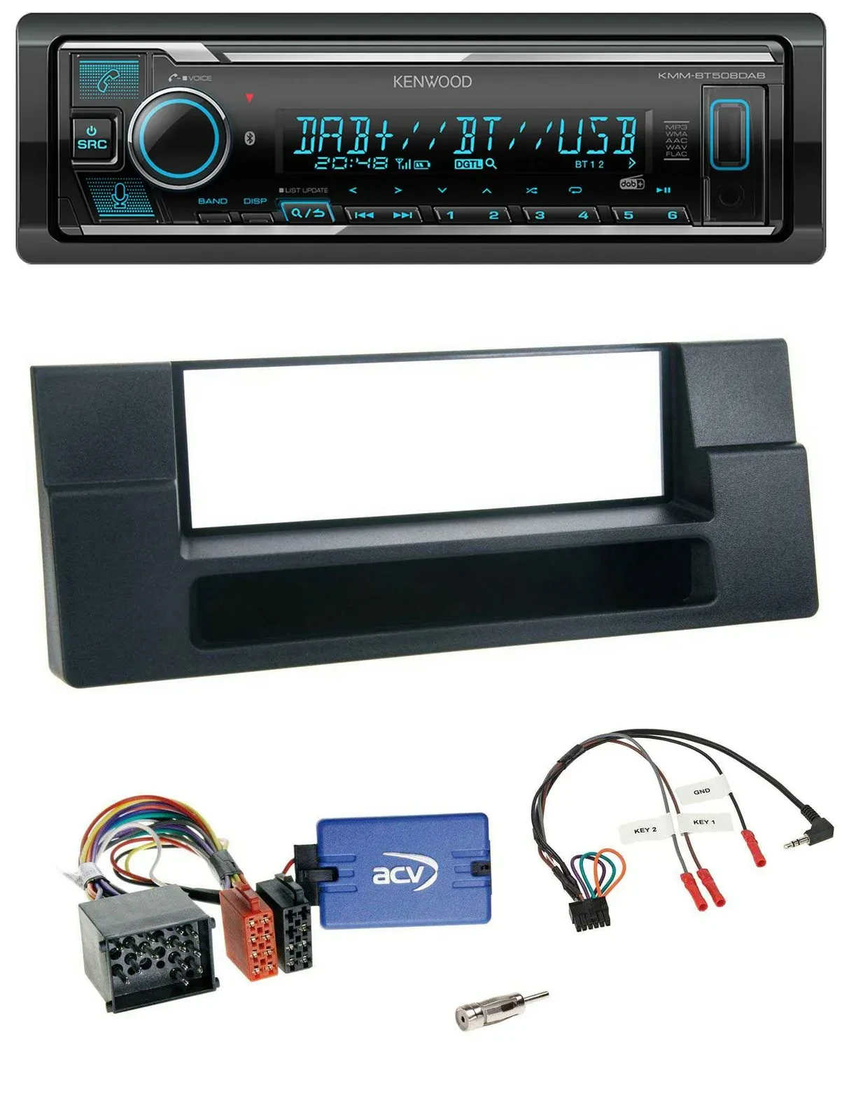 Kenwood Bluetooth Lenkrad DAB USB Autoradio für BMW 5er Ablage Rundpin