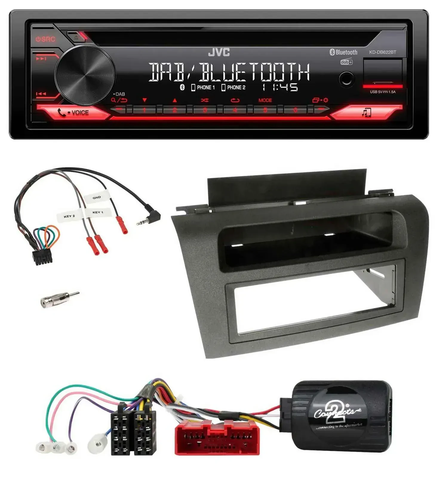 Автомагнитола для Mazda 3 (2003–2009) JVC CD, DAB, USB, Bluetooth, поддержка кнопок на руле