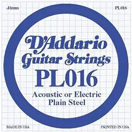 Струна для акустической и электрогитары D'Addario PL016 High Carbon Steel Custom Singles, сталь, калибр 16