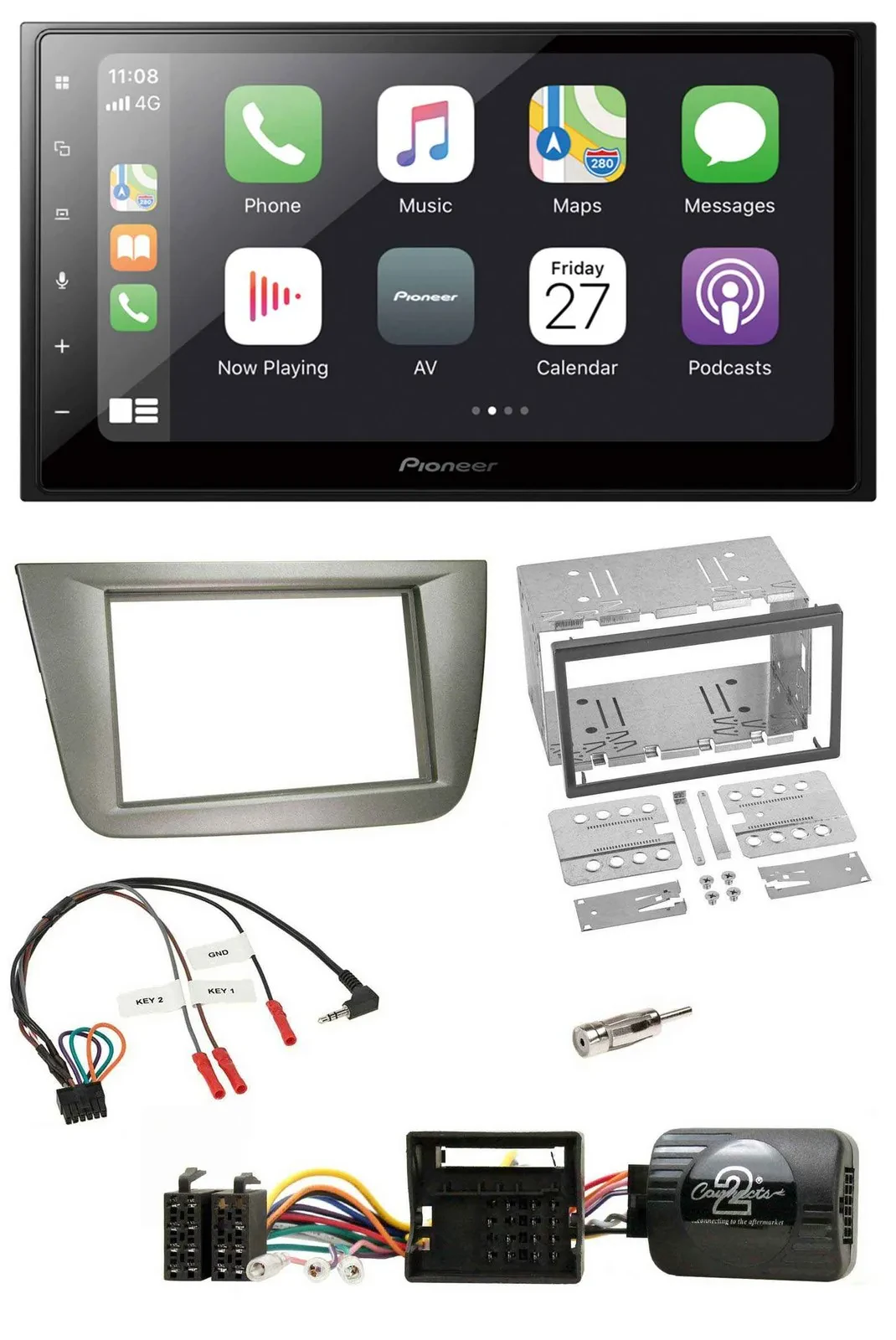 Автомагнитола для Seat Toledo/Altea Pioneer 2 DIN, Bluetooth, DAB, USB, серебристая