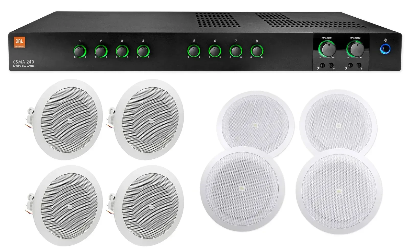 JBL CSMA240 Commercial/Restaurant Amplifier+(4) 8"+(4) 4" In-Ceiling Speakers