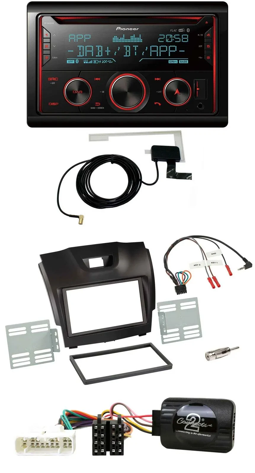 Pioneer 2DIN Lenkrad DAB USB CD Bluetooth Autoradio für Isuzu D-Max ab 12 dunkel