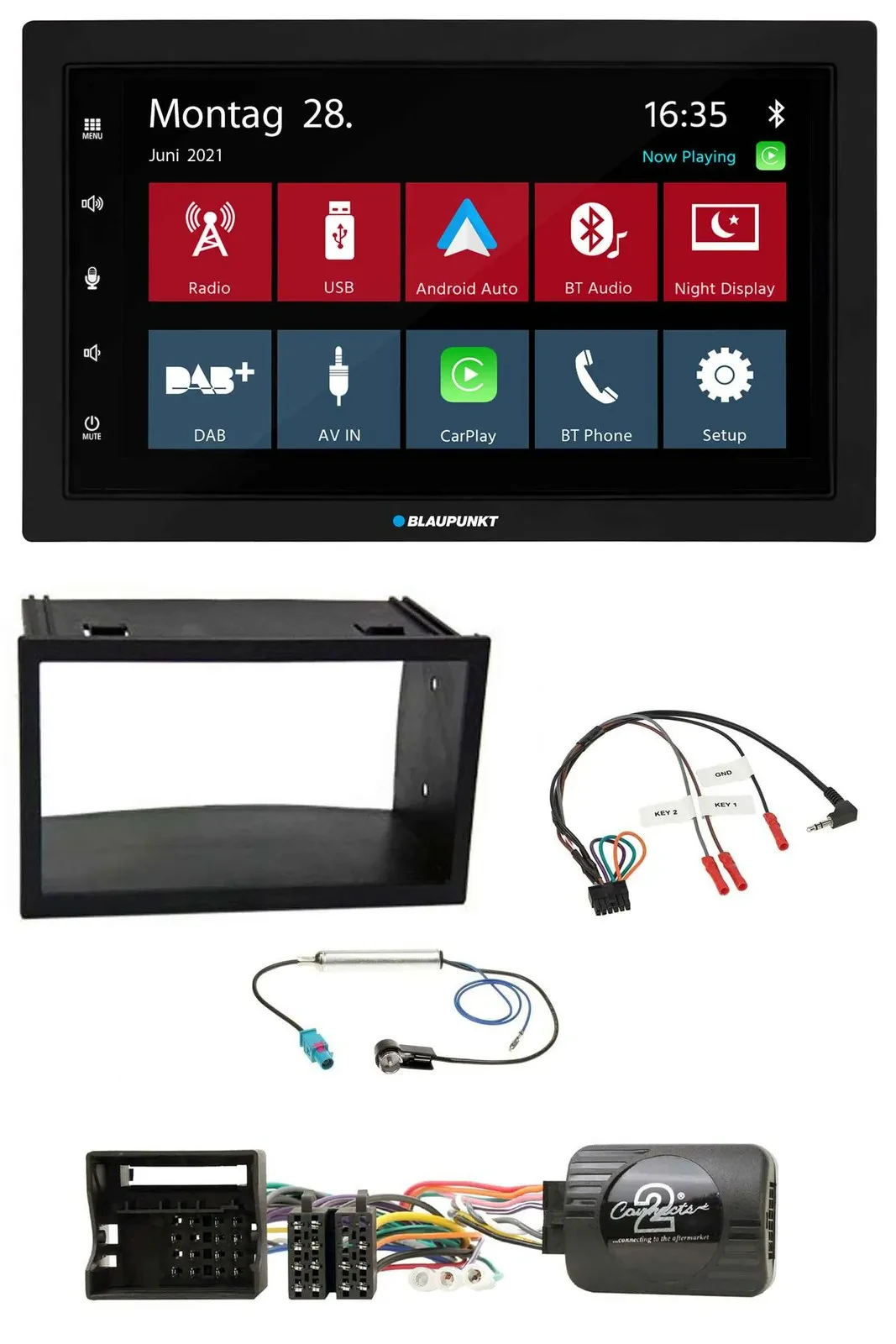 Blaupunkt Lenkrad Bluetooth DAB 2DIN USB Autoradio für VW Polo Passat Quadlock