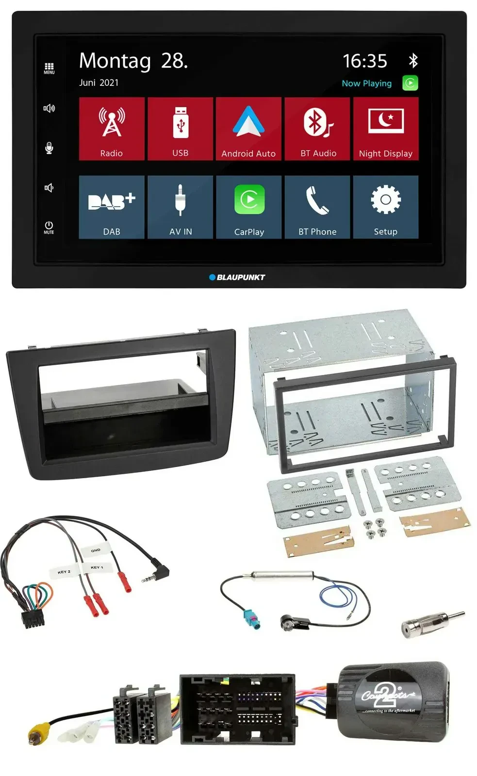 Blaupunkt Lenkrad Bluetooth DAB 2DIN USB Autoradio für Alfa Mito 14-18 schwarz