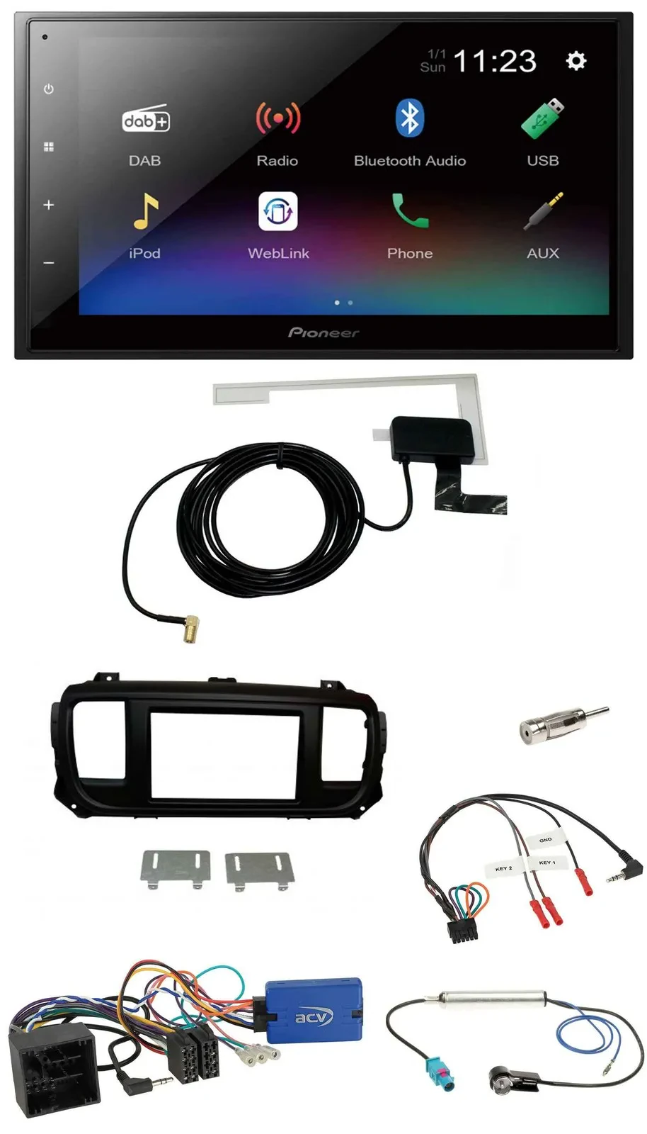 Автомагнитола Pioneer 2DIN DAB Bluetooth USB для Citroen Spacetourer/Jumpy с поддержкой управления на руле