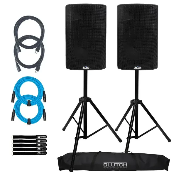 Alto Professional TX415 15" Powered Active DJ PA Speaker Pair w Stands Pack
