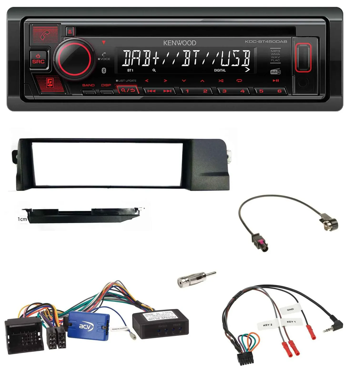 Kenwood Lenkrad CD USB Bluetooth DAB Autoradio für BMW 3er 01-07 E46 schwarz HQ