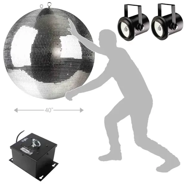 ProX MB-40 40" Club Party Glass Mirror Disco Ball w Motor Mount & Pinspot Light