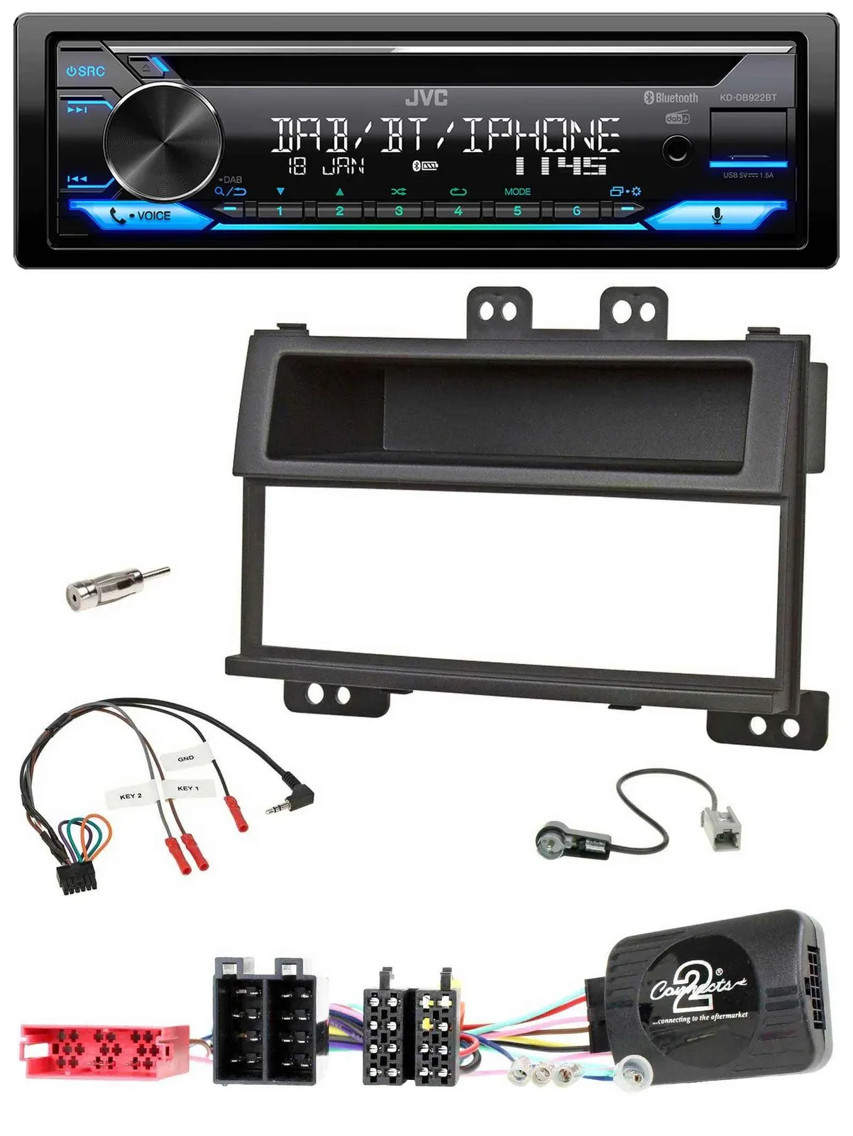 Автомагнитола для Hyundai i20 (2009–2011) JVC Bluetooth USB DAB CD, черная