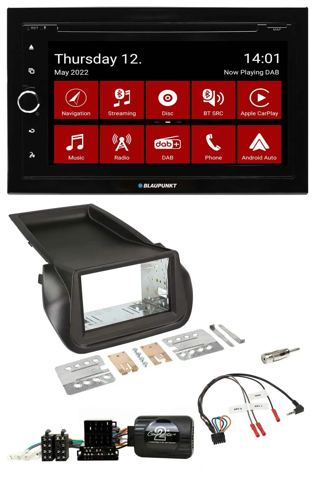 Blaupunkt 2DIN Lenkrad Bluetooth USB TMC DAB Navigation für Citroen Nemo Fiat Fi